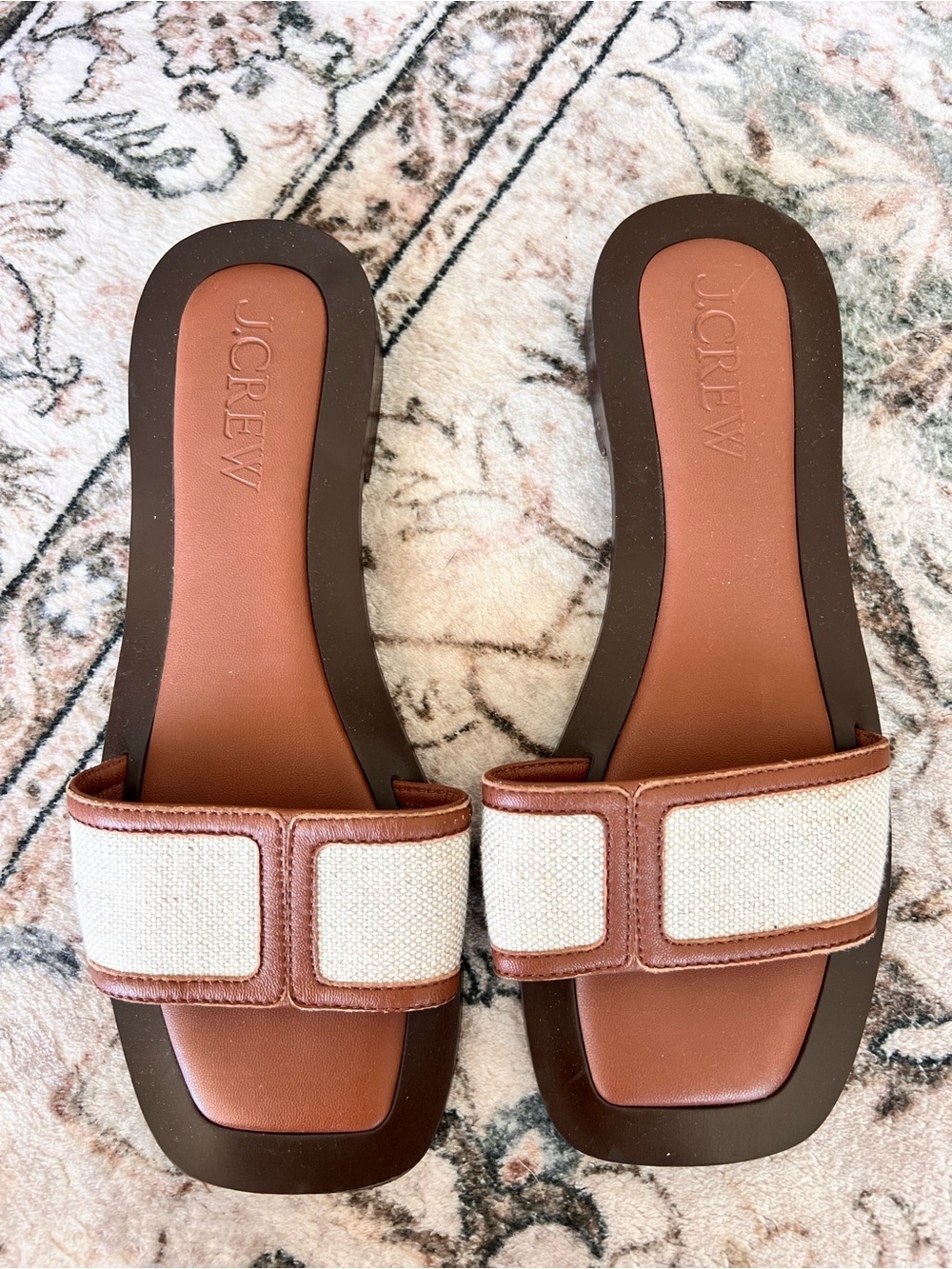 J.Crew Georgina Sandals in Canvas & Leather Tan & Cream- Size 6.5